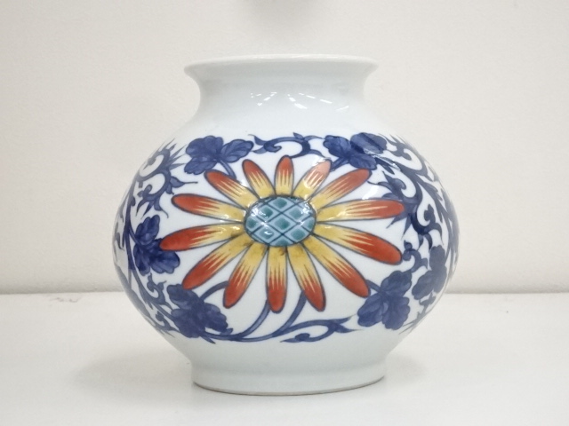 道具 ] - 道具 京焼 三浦竹軒造 青華色絵菊花紋花瓶（共箱） | ネット